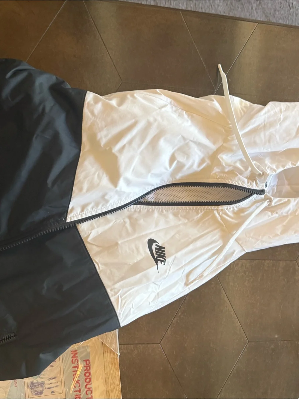 Nike White and Black Colorblock Hooded Jacket windbreaker